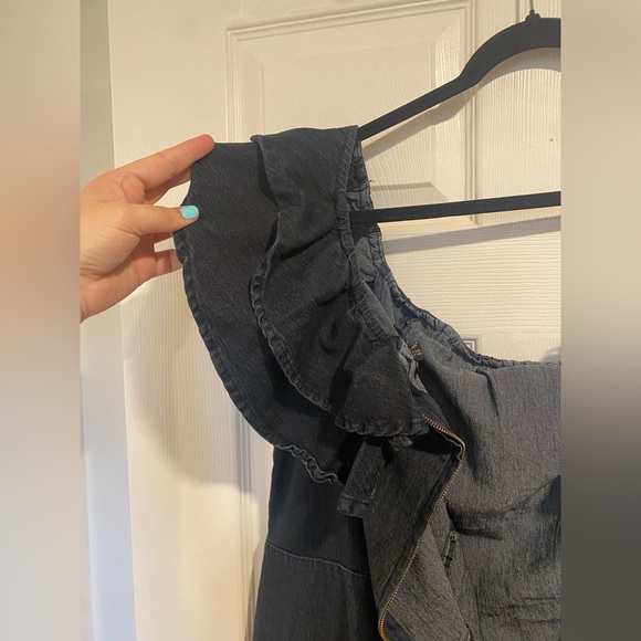 Ashley Stewart Plus Ruffle Off-Shoulder Sleeve Denim Jumpsuit Size 26 - Picture 10 of 11